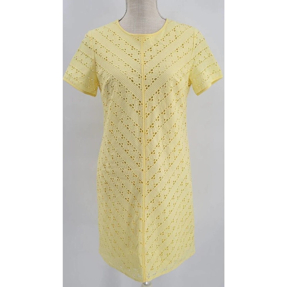 ANN TAYLOR SHORT SLEEVES EYELET SHEATH DRESS YELLOW BLOOM SIZE 2